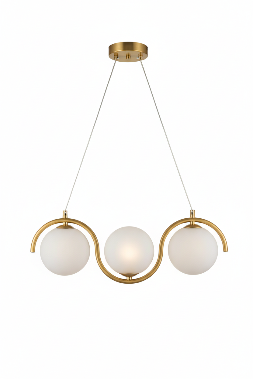 3-Light Globe Pendant Lamp | Golden & White (PL 1176-03-GO)