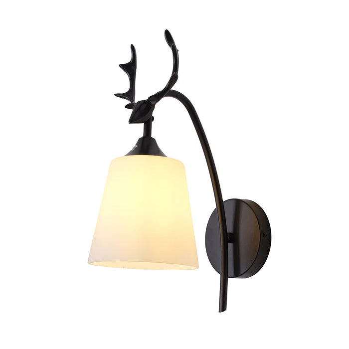 Classic Black Wall Fixture with Soft White Glass Shade (PL 1152-01-BK)