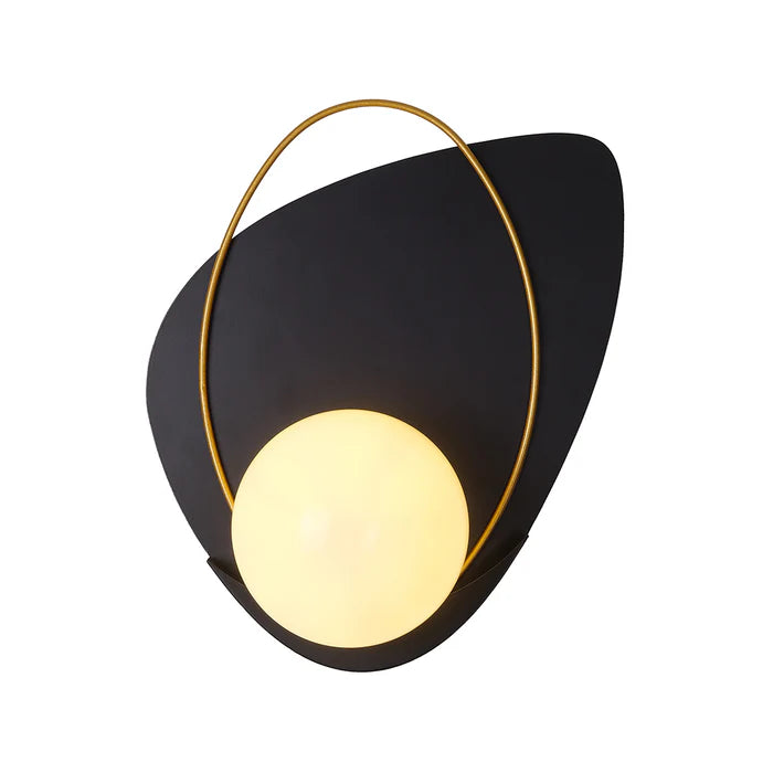 Black & Gold Accent Wall Fixture with White Glass Shade (PL 1159-01-BK)