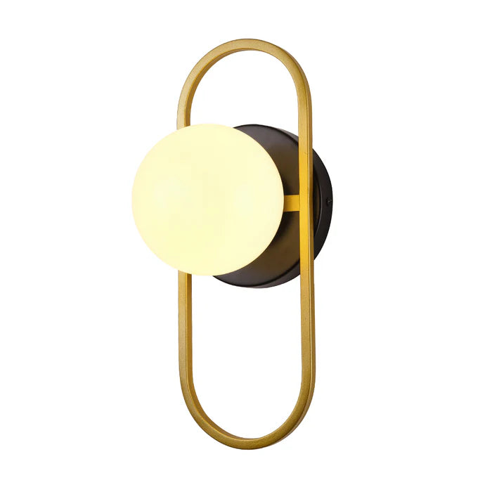 Golden Loop Wall Light with White Globe (PL 1162-01-GO)