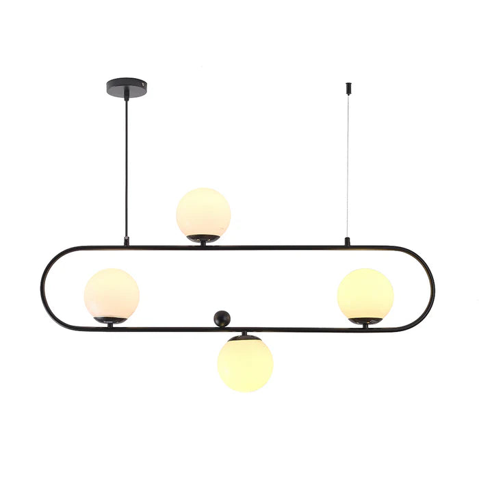 Black Oval Frame Pendant with Four White Shades (PL 1175-04-BK)