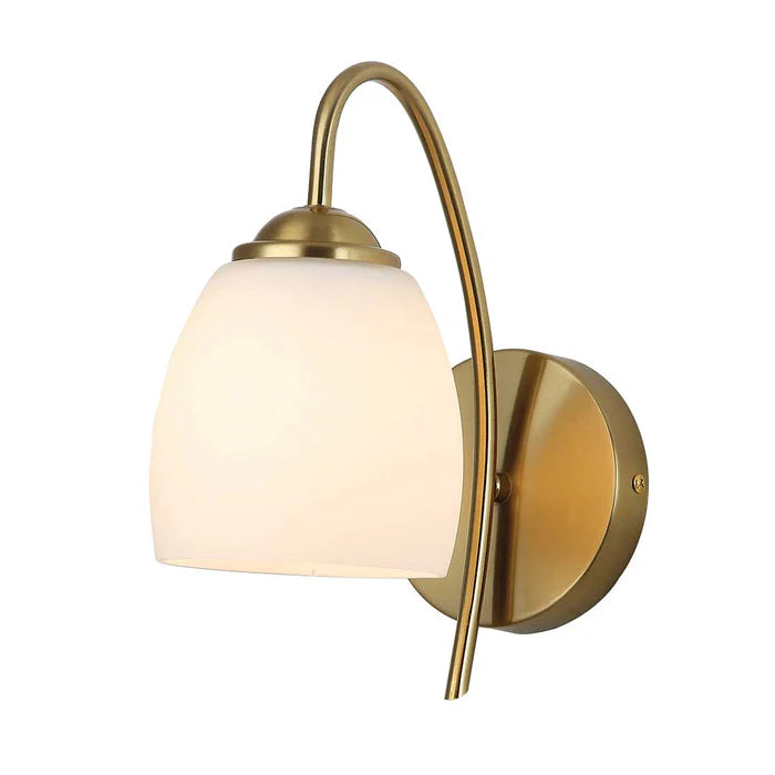 Classic Matte White Glass Wall Light with Brass Arm (PL 2542-GL-WH)