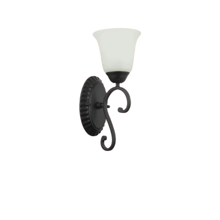 Vintage Black Wall Light with Frosted Bell Glass Shade (PL 7030-27-01-BK)