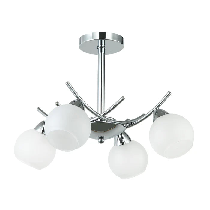 Elegant 4-Light Silver Pendant with Frosted Glass Globes (PL 7043-27-04-SI)