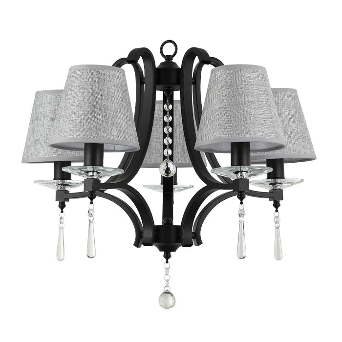 Elegant Black & Grey 5-Light Pendant with Crystal Accents (PL 7045-14-05-BK)