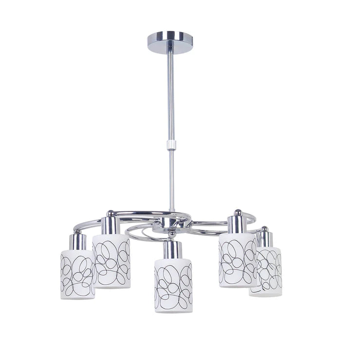 Silver 5-Light Decorative Pendant Lamp with Patterned Glass (PL 7048-27-05-SI)