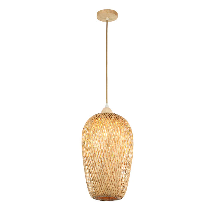 Tall Bamboo Cylinder Pendant Lamp – Natural Wood Style, E27 Holder (PL WD25-14)