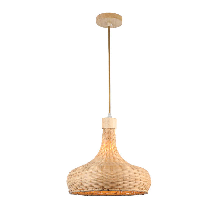 Natural Bamboo Pendant Lamp with Wide Dome Shade (PL WD25-17)