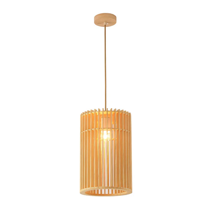 Wood Pendant Lamp – Tall Cylindrical Design, 22cm (PL WD25-30)