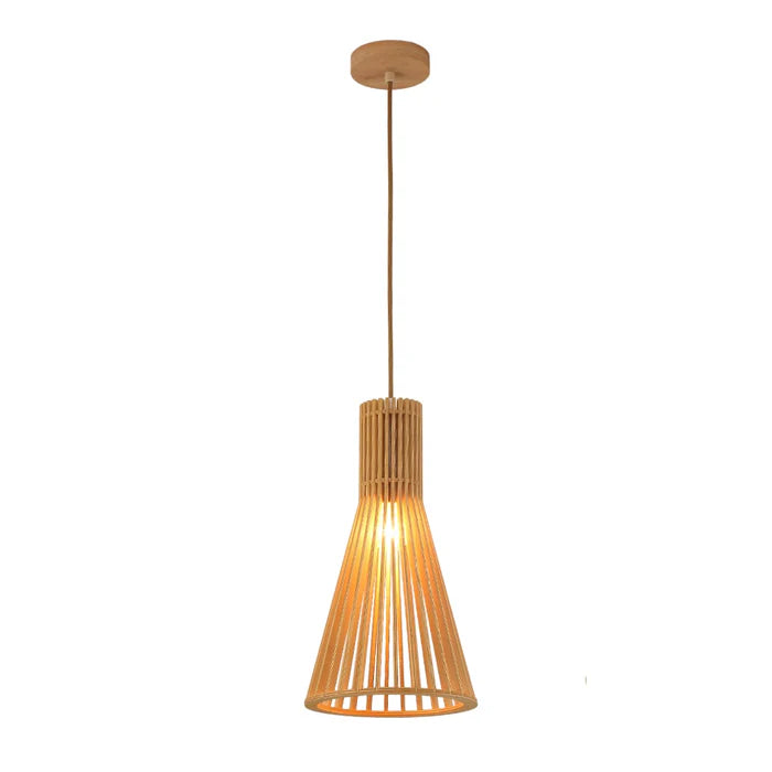 Wood Pendant Lamp – Tall Cone Design, 20cm (PL WD25-34)