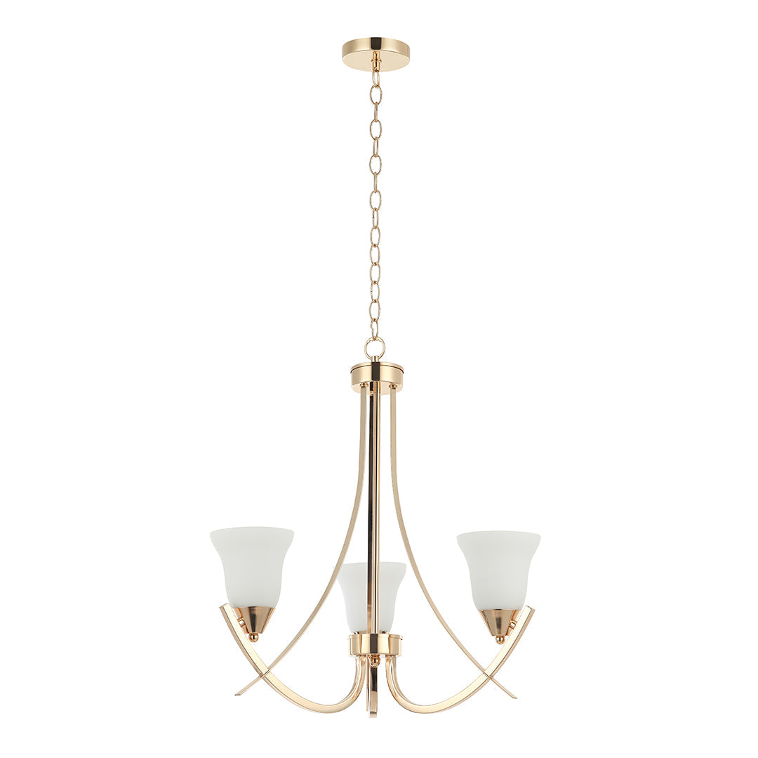 Golden 3-Light Chandelier with Curved Arms and Frosted Glass – E27 (PL 7005-27-03)