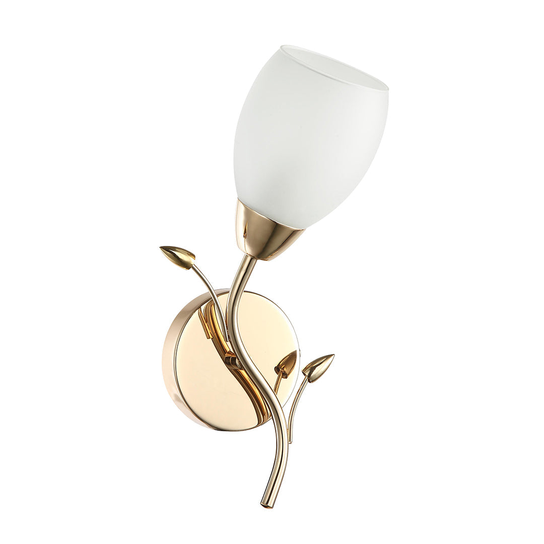 Decorative Golden Wall Light with Leaf Accent & Frosted Glass (PL 7012-27-01)