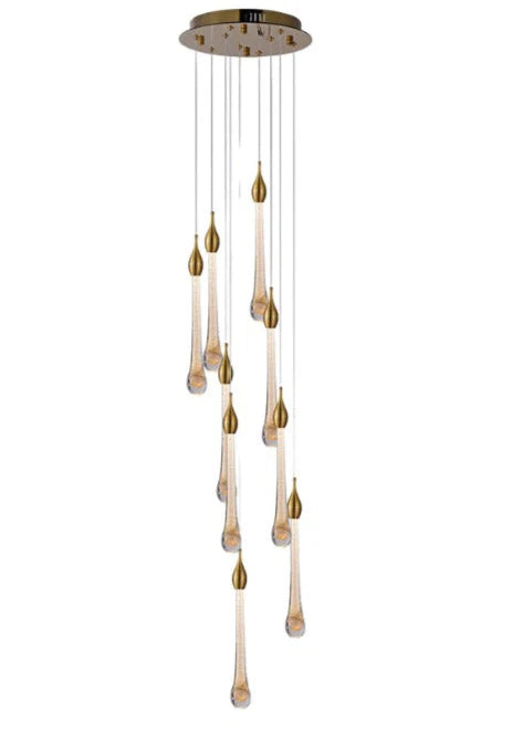 Luxury Multi-Drop LED Chandelier Gold Crystal Pendant (WH 2024-0209-11-TC)