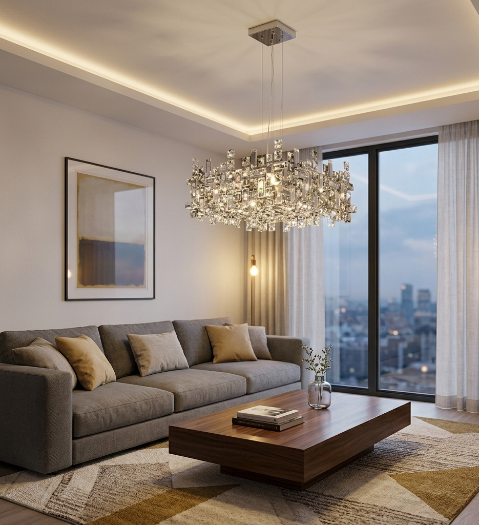 Luxury Crystal Rectangular Pendant Chandelier (WH 2024-2704-17-CH)