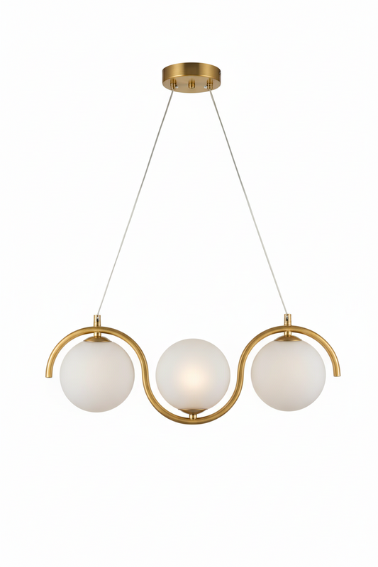 3-Light Globe Pendant Lamp | Golden & White (PL 1176-03-GO)