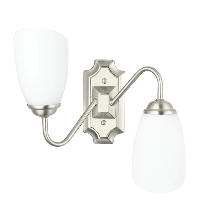 Modern Silver Double Wall Sconce with Frosted Glass Shades (PL 7031-27-2B-)