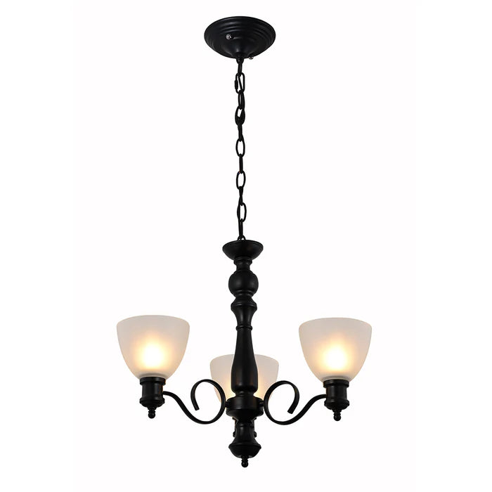Chandelier featuring frosted glass Light shades and a black (PL 1102-03)