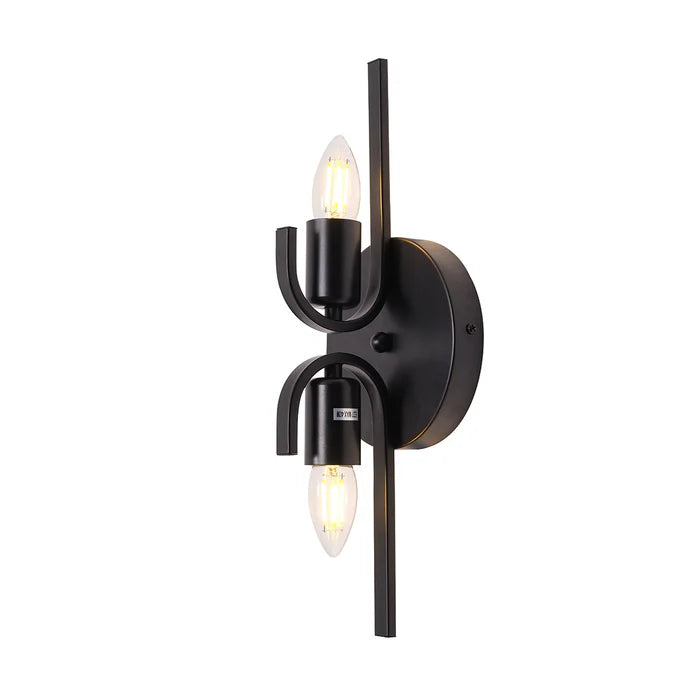 Dual Arm Black Vintage Wall Fixture (PL 1124-02-BK)