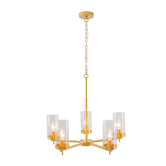 Golden 5-Light Pendant Lamp with Clear Glass Shades - E14 (PL 1148-05-GO)