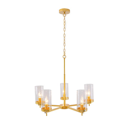 Golden 5-Light Pendant Lamp with Clear Glass Shades - E14 (PL 1148-05-GO)