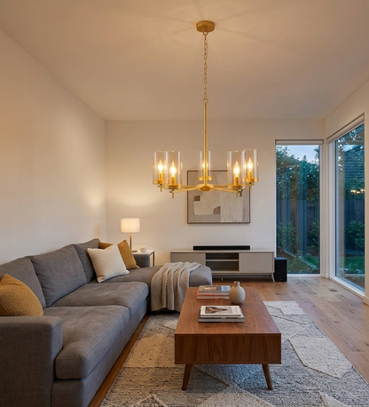 Golden 5-Light Pendant Lamp with Clear Glass Shades - E14 (PL 1148-05-GO)