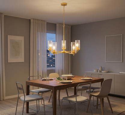 Golden 5-Light Pendant Lamp with Clear Glass Shades - E14 (PL 1148-05-GO)