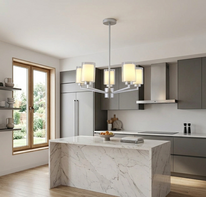 Silver 5-Light Pendant Lamp with Frosted Cylindrical Shades - E27 (PL 1149-05-SI)