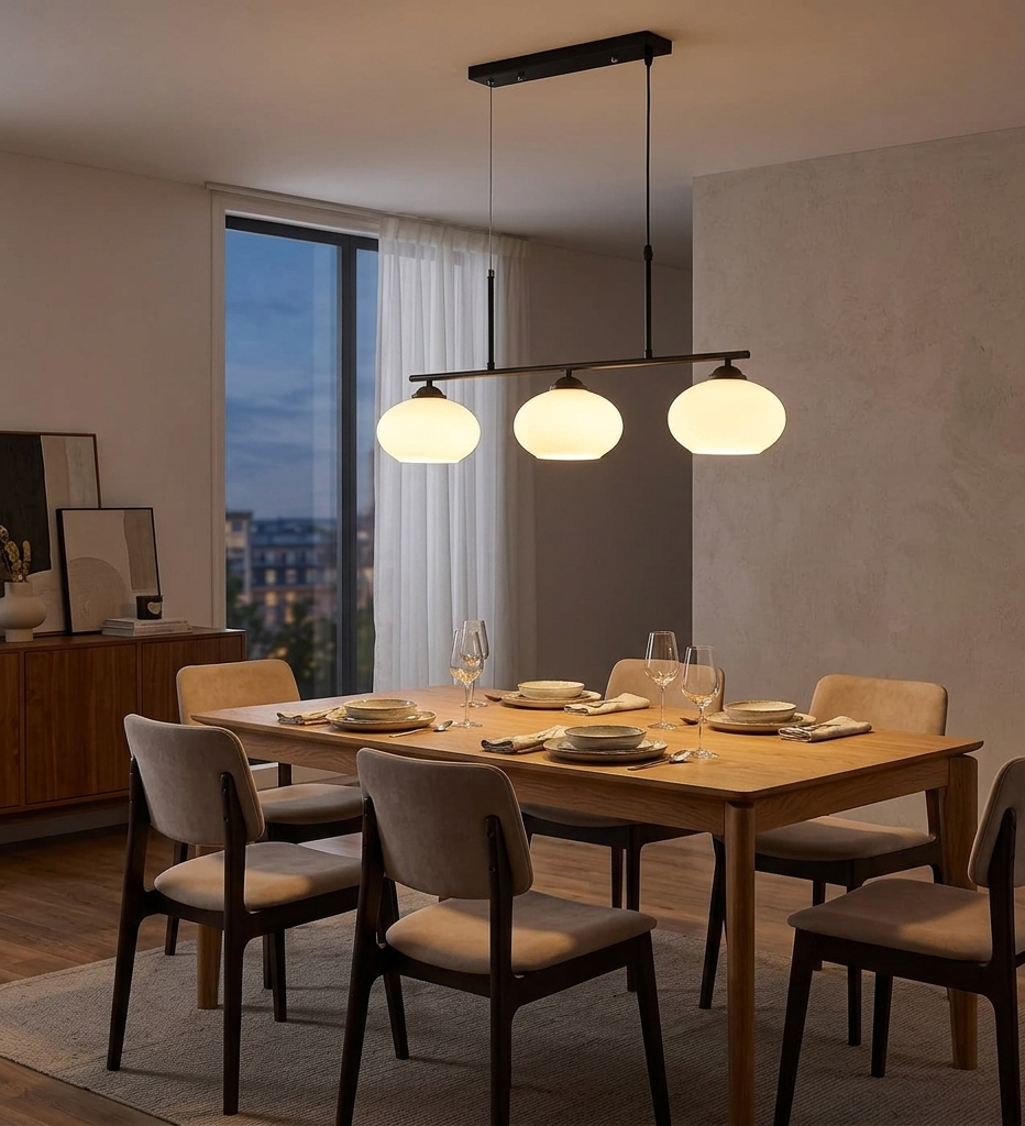 Black & White 3-Light Glass Pendant (PL 1151-03-BK)