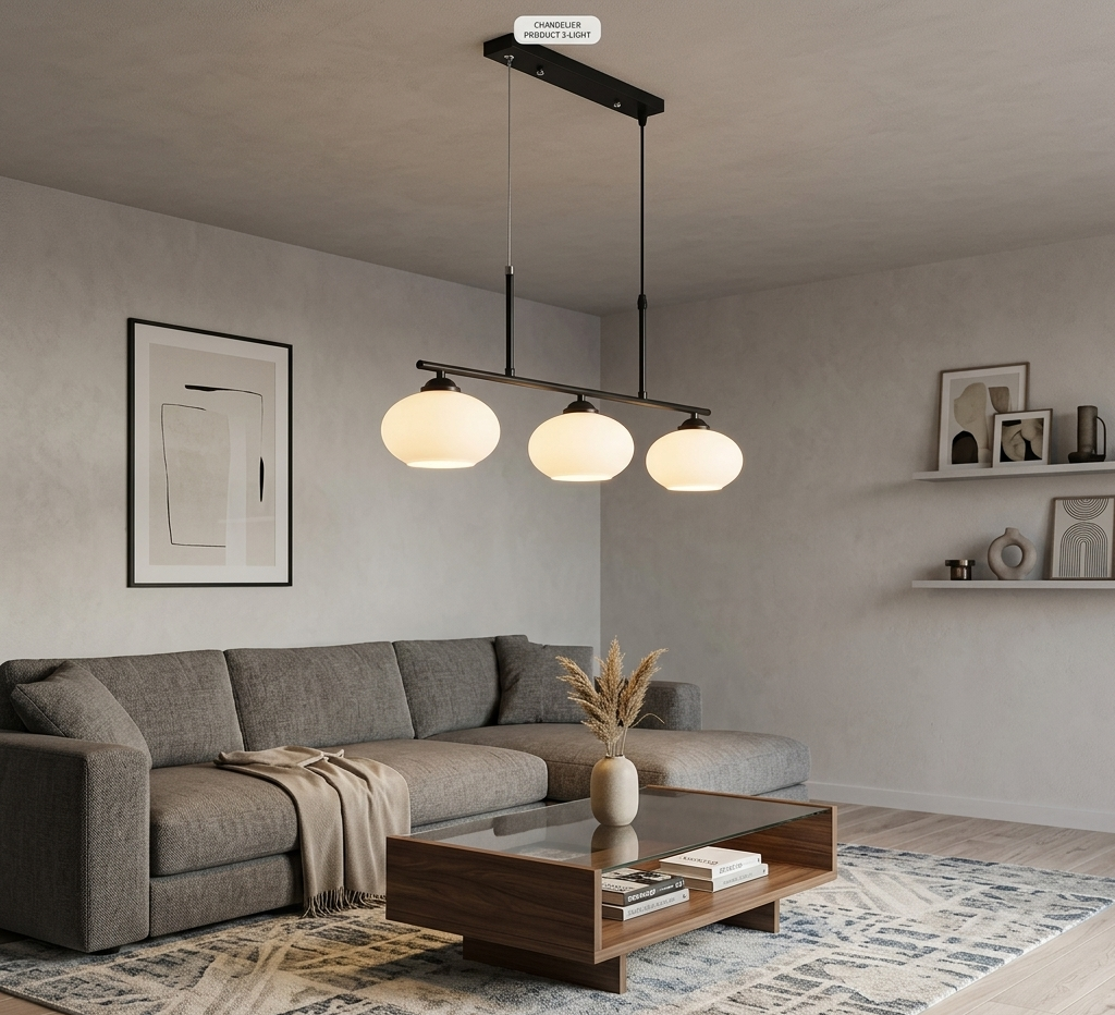Black & White 3-Light Glass Pendant (PL 1151-03-BK)