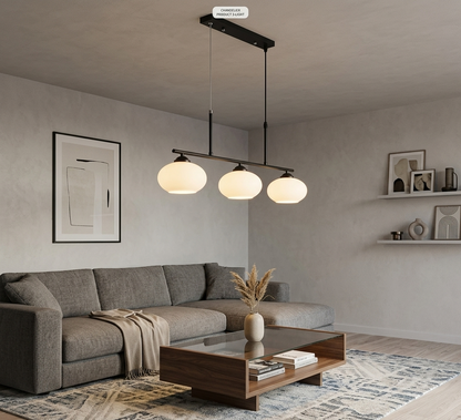Black & White 3-Light Glass Pendant (PL 1151-03-BK)