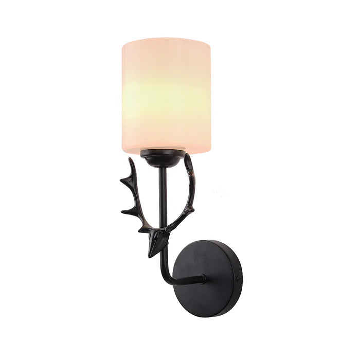 Minimal Black Wall Fixture with Vertical White Glass Shade (PL 1153-01-BK)