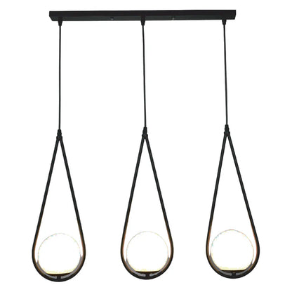 Black 3-Light Pendant Lamp with Teardrop Glass Shades (E27) (PL 1165-03-BK)