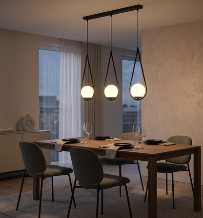 Black 3-Light Pendant Lamp with Teardrop Glass Shades (E27) (PL 1165-03-BK)