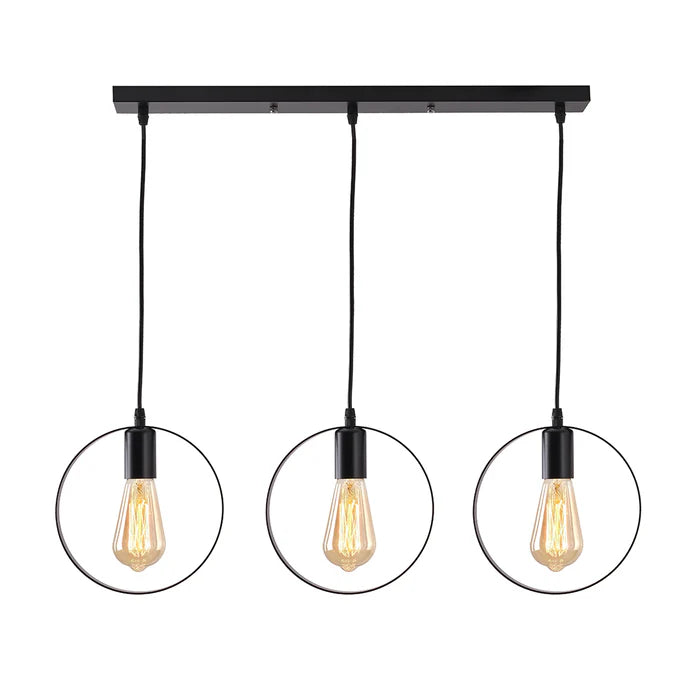Black Triple Pendant with Exposed Bulb Design (PL 1173-03-BK)