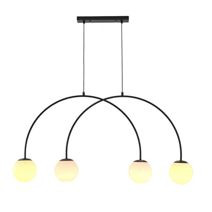 Black Modern Arc Pendant with Four White Shades (PL 1174-04-BK)