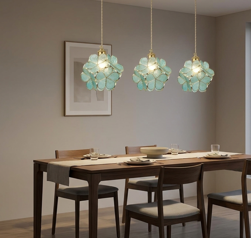 Decorative Floral Glass Pendant Light (PL 2520-GL-BL)