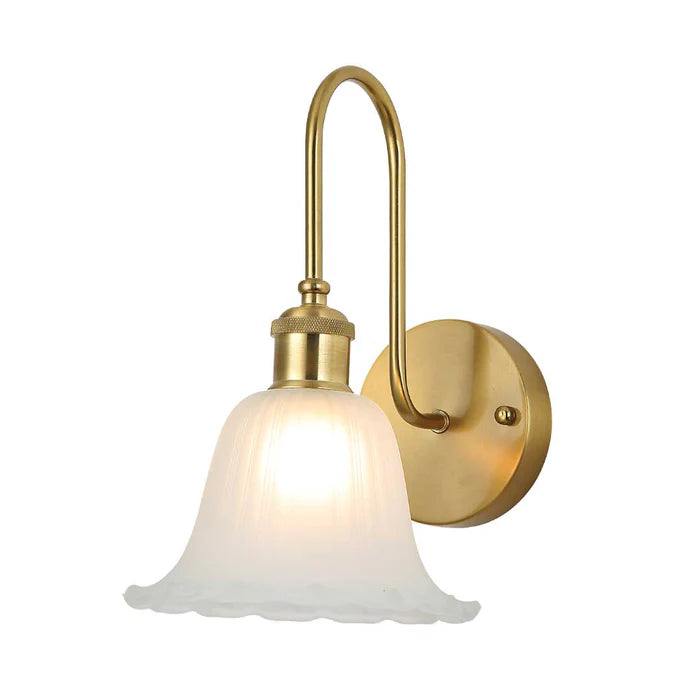 Ornate Rippled Bell Wall Light – Gold & Frosted White (PL 2547-GL-WH)