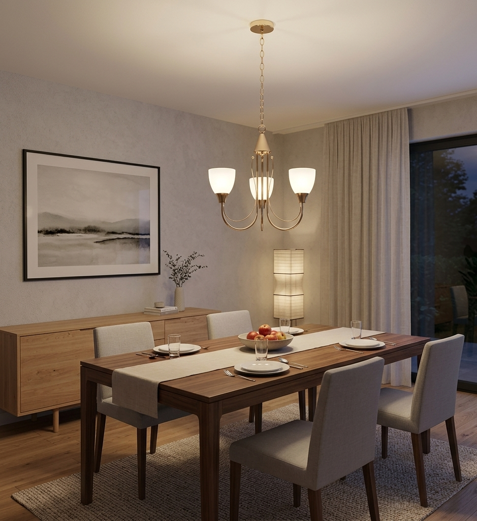 Golden Chandelier with Frosted Glass Shades – 3-Light (PL 7003-27-03-GD)