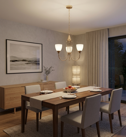 Golden Chandelier with Frosted Glass Shades – 3-Light (PL 7003-27-03-GD)