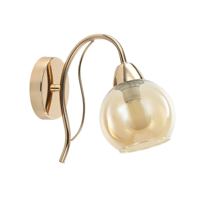 Modern Wall Light With Amber Glass Globe Shade (PL 7026-27-01-)