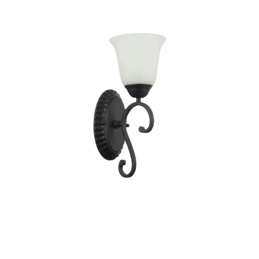 Vintage Black Wall Light with Frosted Bell Glass Shade (PL 7030-27-01-BK)
