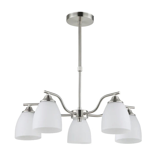 Silver & White 5-Light Glass Pendant (PL 7033-27-05-SI)