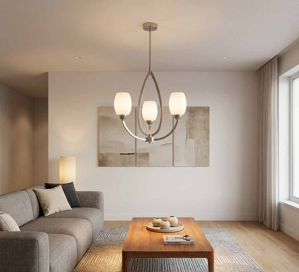 Elegant Silver 3-Light Frosted Glass Pendant (PL 7035-27-03-)