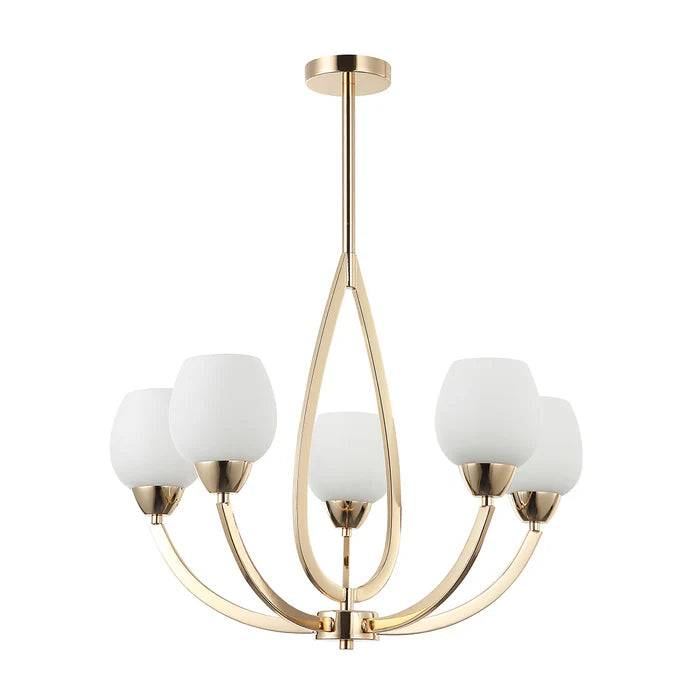 Silver/Gold with White 5-Light Pendant with Frosted Glass Shades (PL 7035-27-05-)