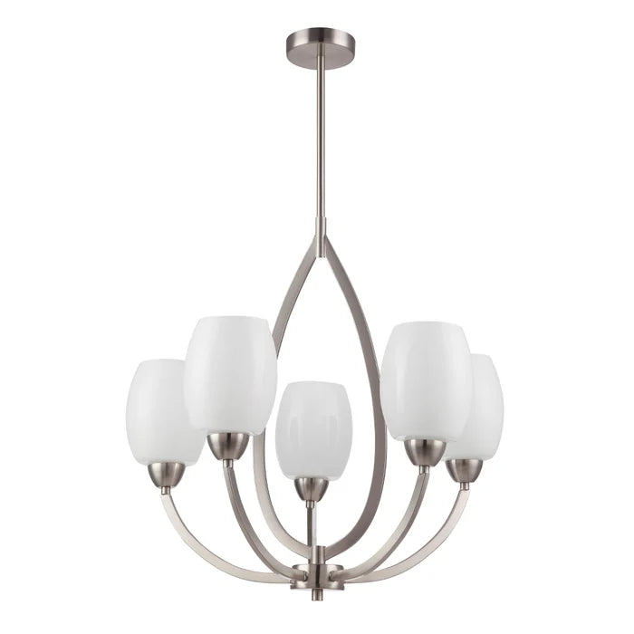 Silver/Gold with White 5-Light Pendant with Frosted Glass Shades (PL 7035-27-05-)