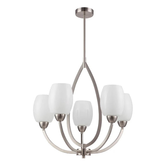 Silver/Gold with White 5-Light Pendant with Frosted Glass Shades (PL 7035-27-05-)