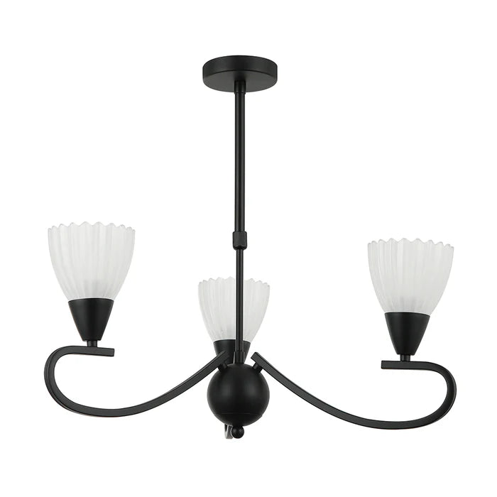 3-Light Pendant Lamp – E14 Base, Black/Silver and Iron & Glass Design (PL 7036-14-03-)