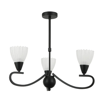 3-Light Pendant Lamp – E14 Base, Black/Silver and Iron & Glass Design (PL 7036-14-03-)