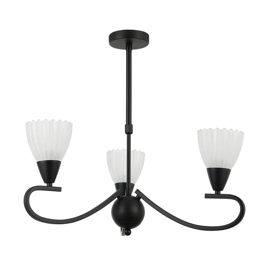 3-Light Pendant Lamp – E14 Base, Black/Silver and Iron & Glass Design (PL 7036-14-03-)