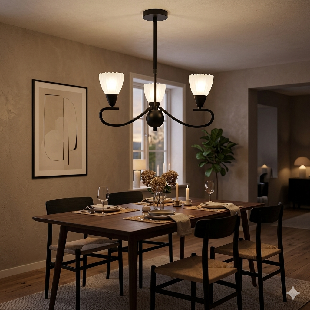 3-Light Pendant Lamp – E14 Base, Black/Silver and Iron & Glass Design (PL 7036-14-03-)